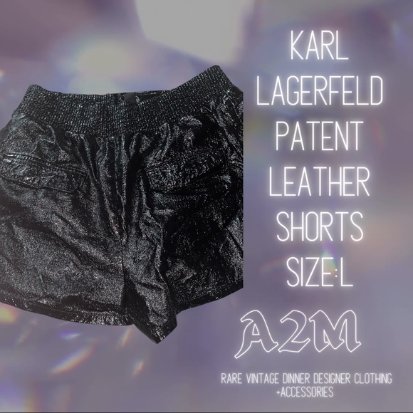 Karl Lagerfeld Black Patent Leather Shorts Size L - Picture 2 of 10